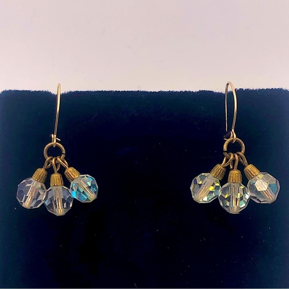 VTG 10k Yellow Gold Post Aurora Borealis Crystal Bead Earrings 1.1”